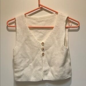 White Knit Button-Up Vest